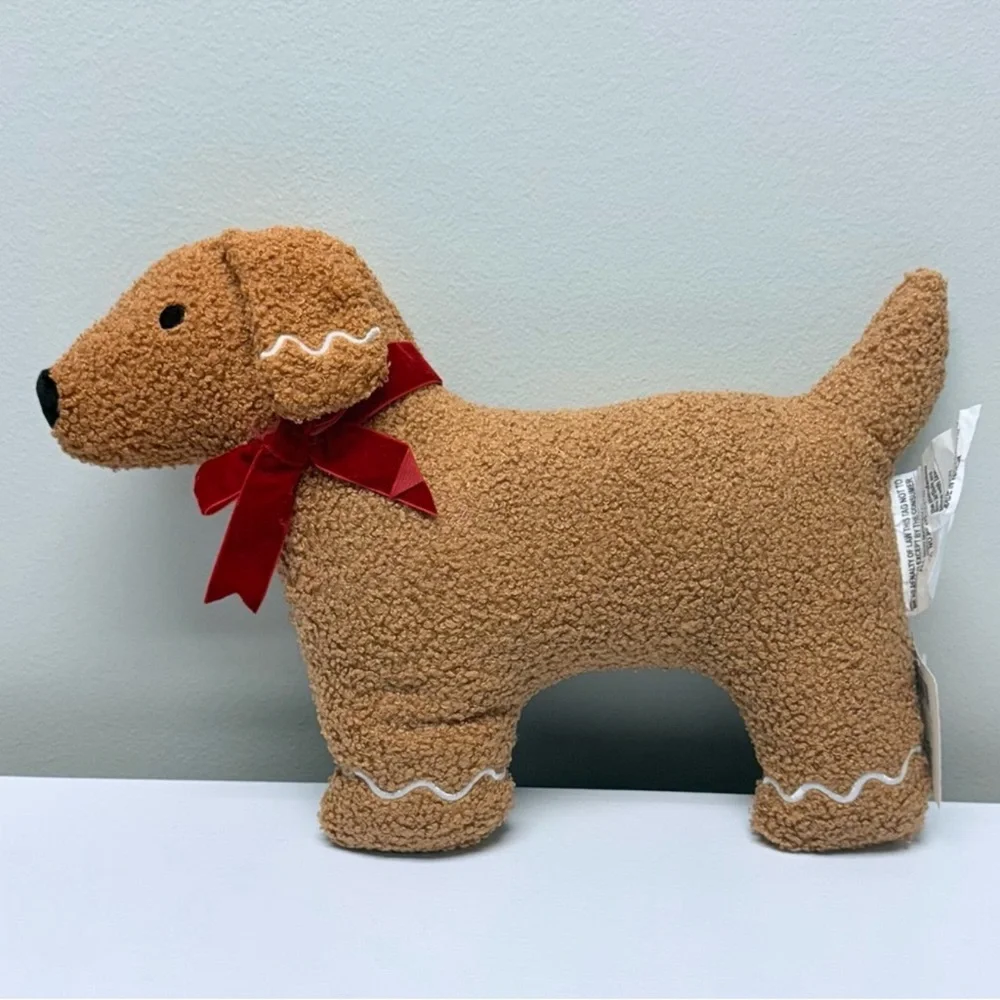 New! Gingerbread Brown Dog Pillow with Red Bow from Target Bullseye Playground